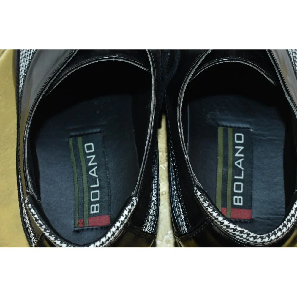 Bolano Men Dress Shoes Size 11 Black and White Oxford Houndstooth Print
